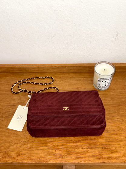CHANEL SUEDE BURGUNDY FLAP BAG