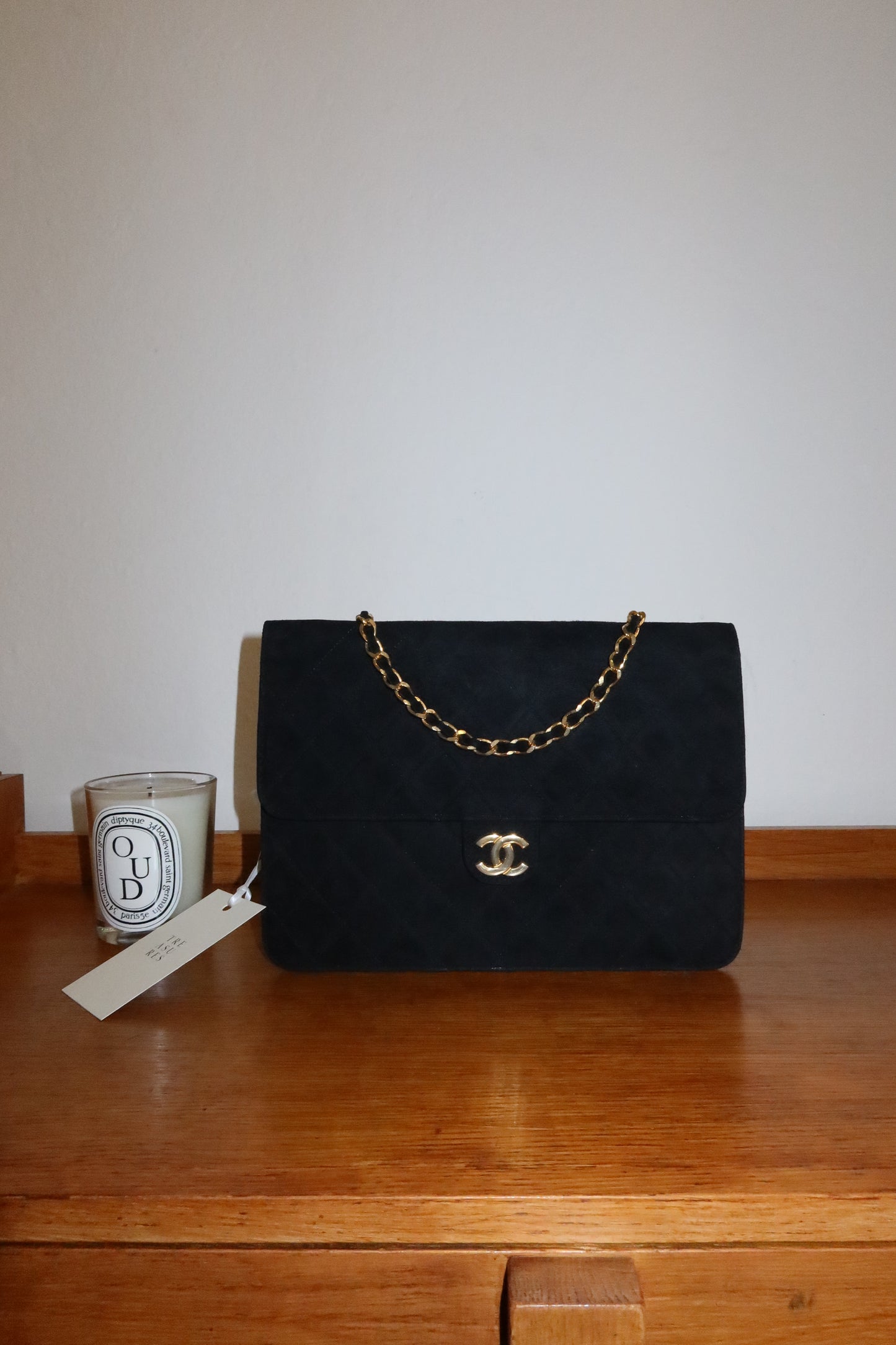 CHANEL SUEDE BLACK FLAP BAG