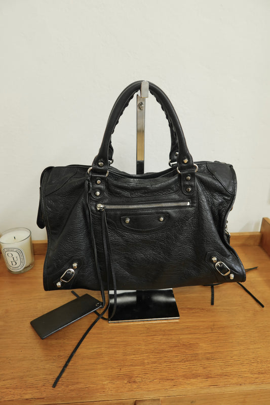 BALENCIAGA CITY BAG BLACK SILVER HW