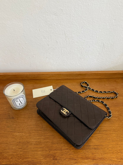 CHANEL CLASSIC SINGLE FLAP BAG BROWN 24k GOLD HW