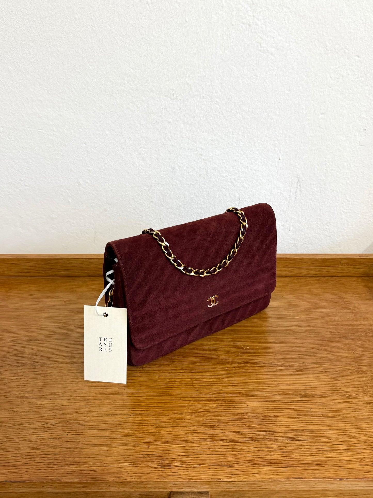CHANEL SUEDE BURGUNDY FLAP BAG