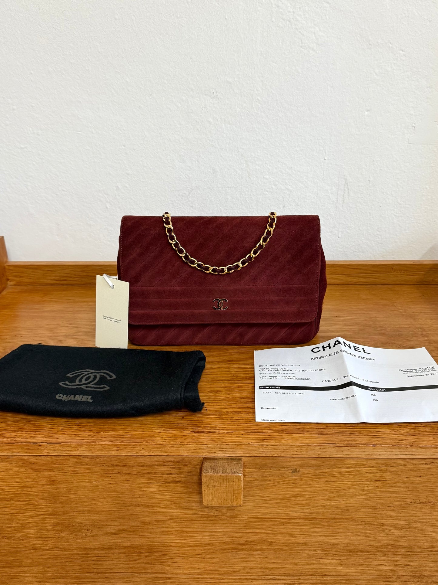 CHANEL SUEDE BURGUNDY FLAP BAG