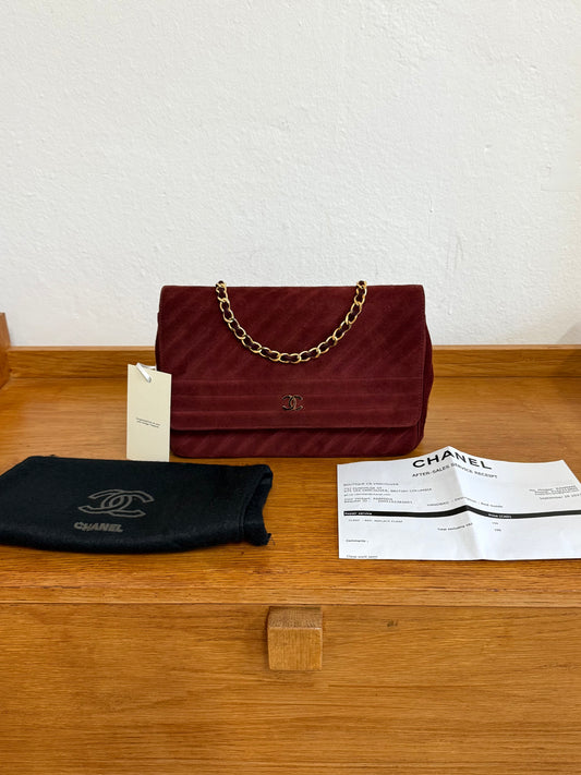 CHANEL SUEDE BURGUNDY FLAP BAG