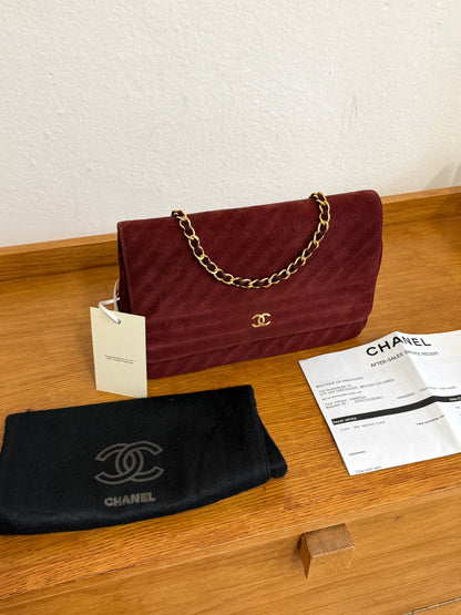 CHANEL SUEDE BURGUNDY FLAP BAG