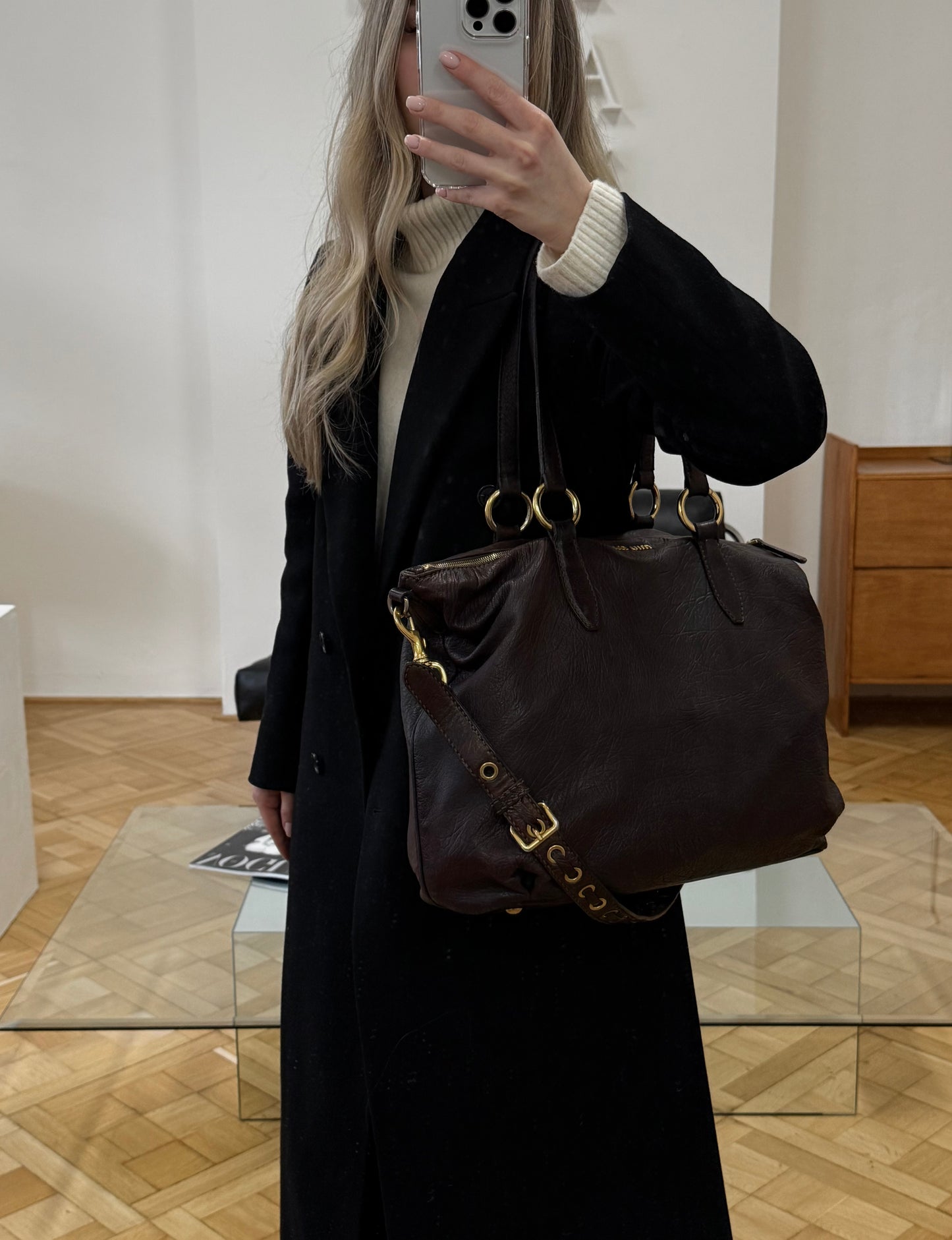 MIU MIU VITELLO SHOULDER BAG BROWN