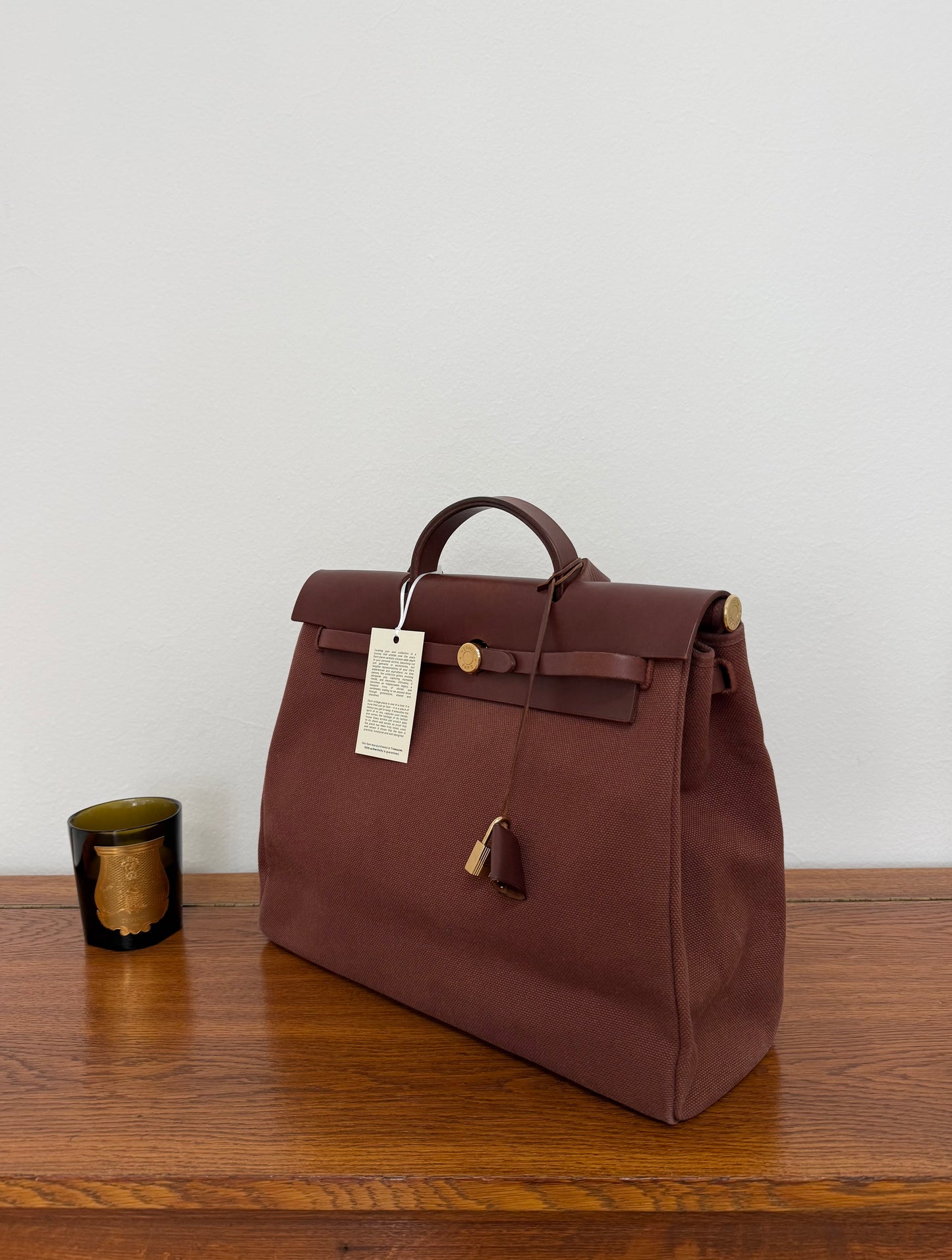 HERMÈS HERBAG HANDBAG BURGUNDY CANVAS & LEATHER