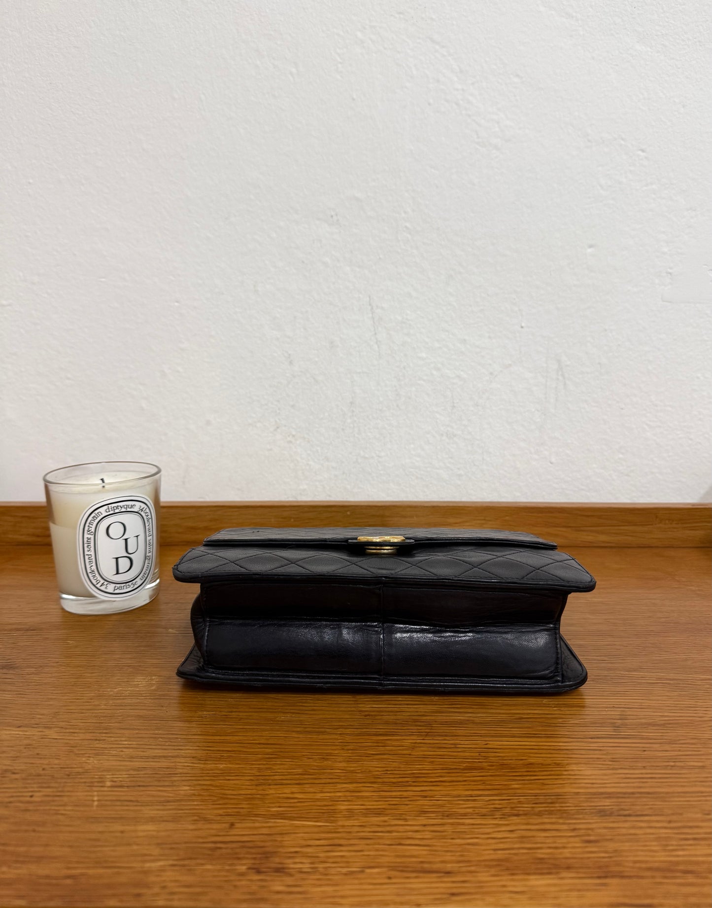 CHANEL CLASSIC SINGLE FLAP BAG LAMBSKIN BLACK 24K GOLD HW