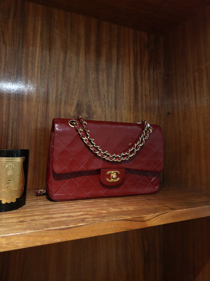 CHANEL CLASSIC DOUBLE FLAP BAG MEDIUM 24K GOLD RED