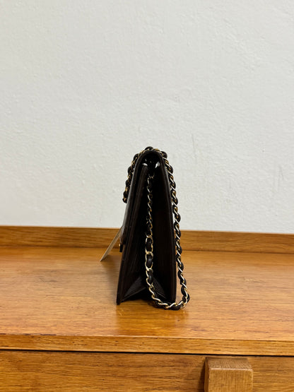 CHANEL CLASSIC SINGLE FLAP BAG BROWN 24k GOLD HW