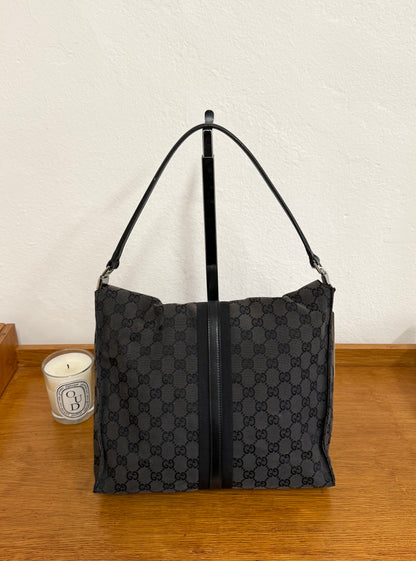 GUCCI JACKIE SHOULDER BAG BLACK GG MONOGRAM