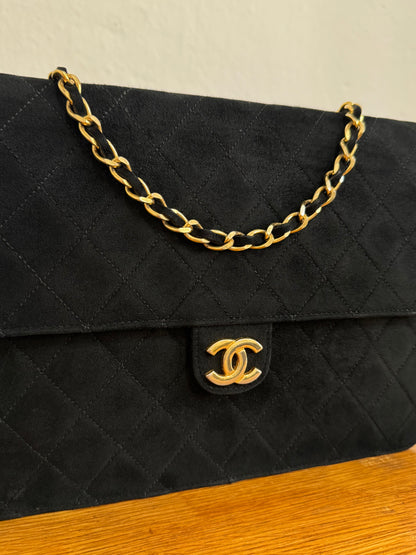 CHANEL SUEDE BLACK FLAP BAG