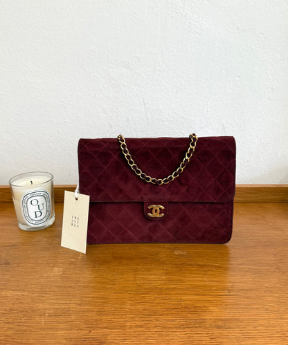 CHANEL CLASSIC SUEDE BURGUNDY SINGLE FLAP BAG