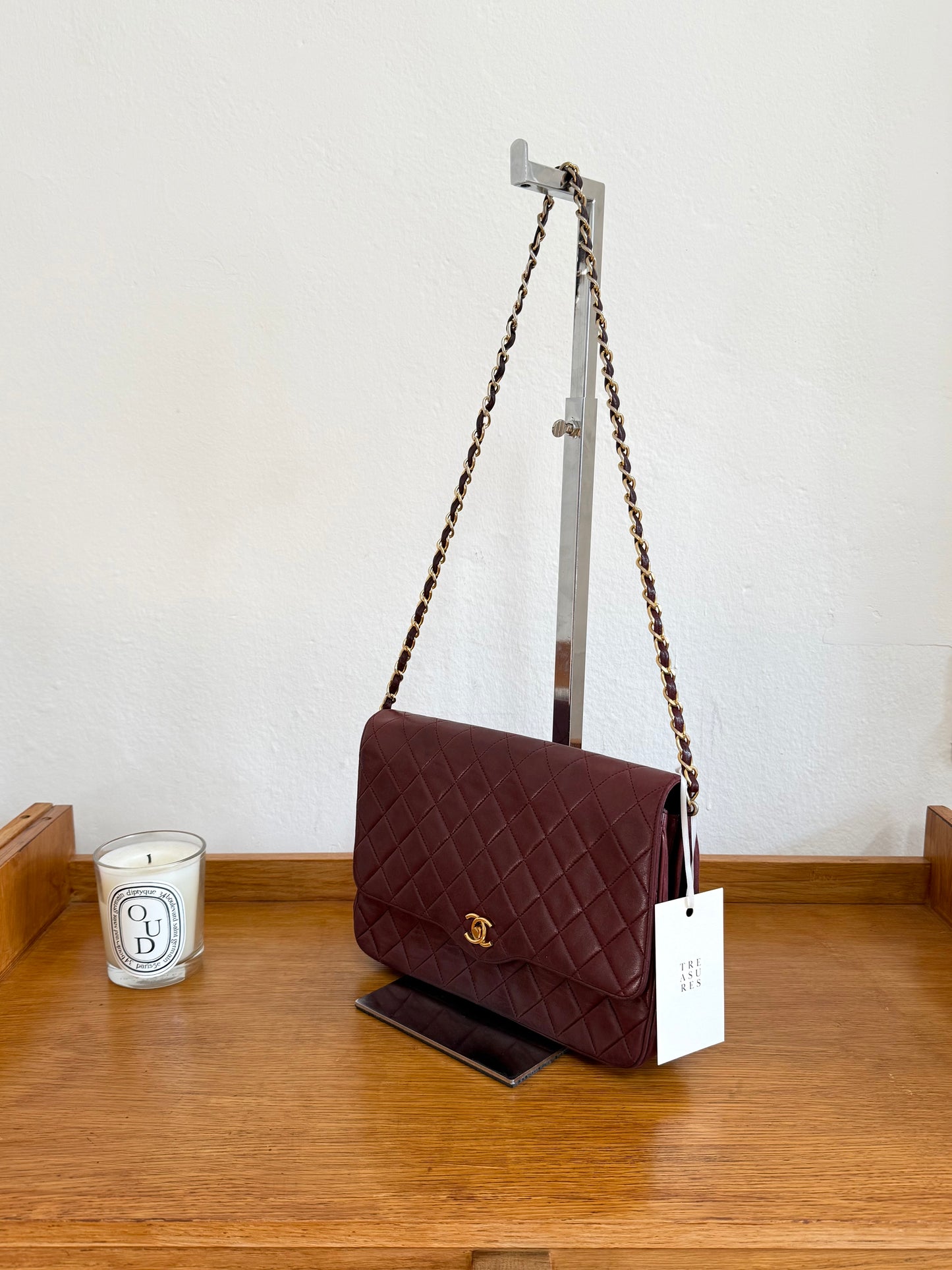 CHANEL BURGUNDY FLAP BAG LAMBSKIN