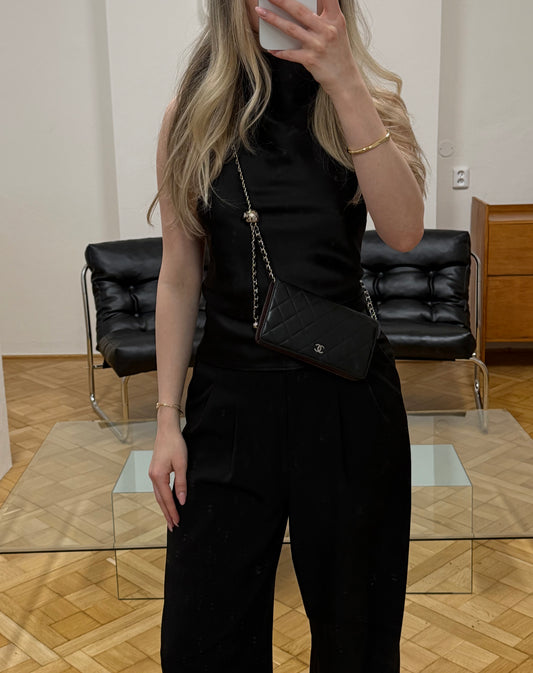 CHANEL CLASSIC LONG WALLET LAMBSKIN BLACK SERIES 10