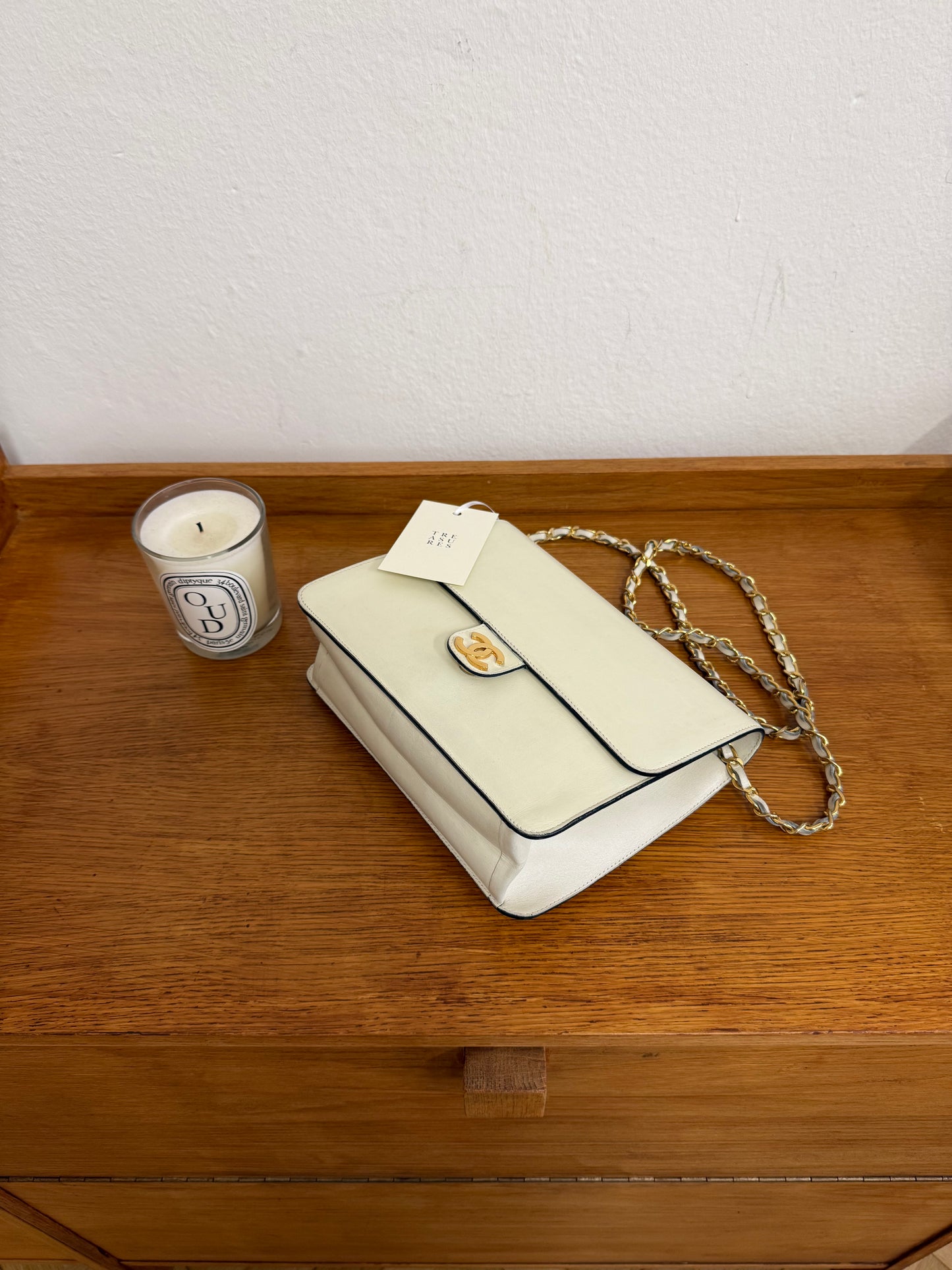 CHANEL BOX CALF SINGLE FLAP CREAM