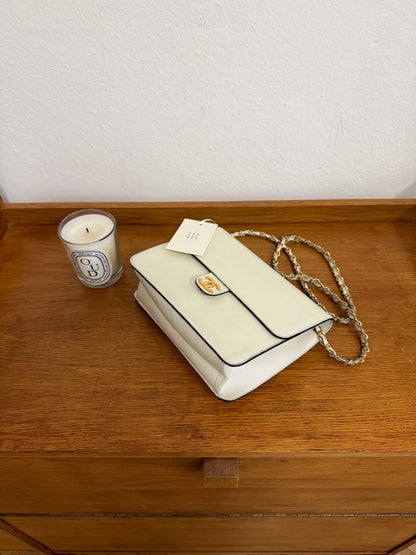 CHANEL BOX CALF SINGLE FLAP CREAM