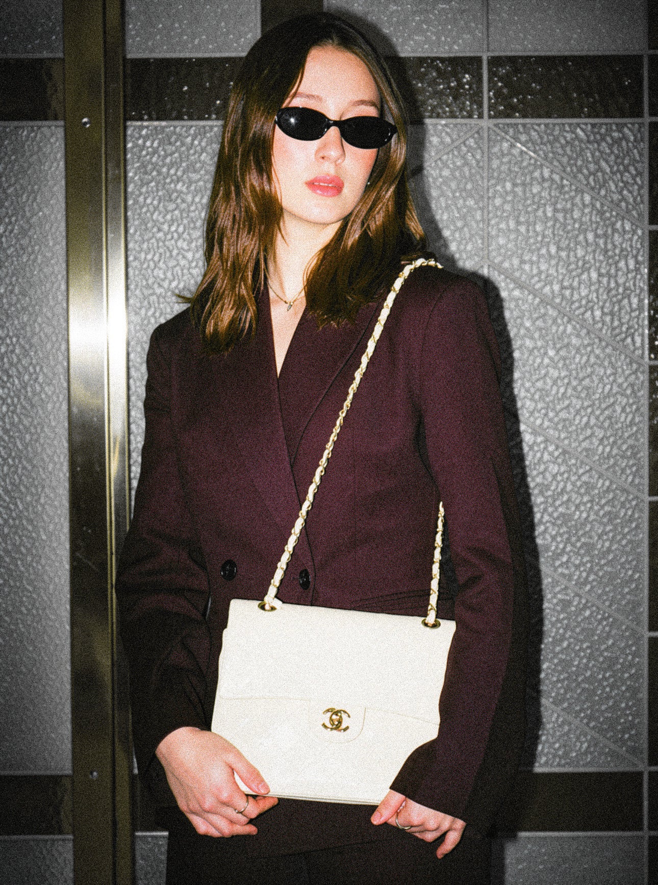 CHANEL CLASSIC DOUBLE FLAP BAG WHITE MEDIUM TALL 24K GOLD
