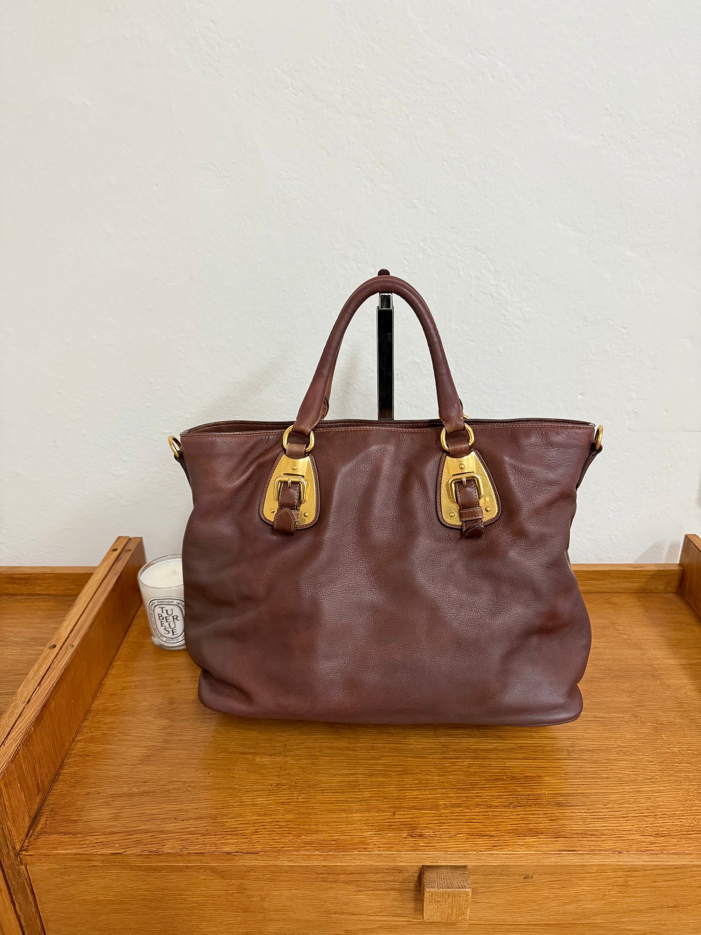 PRADA BURGUNDY SHOULDER TOTE BAG