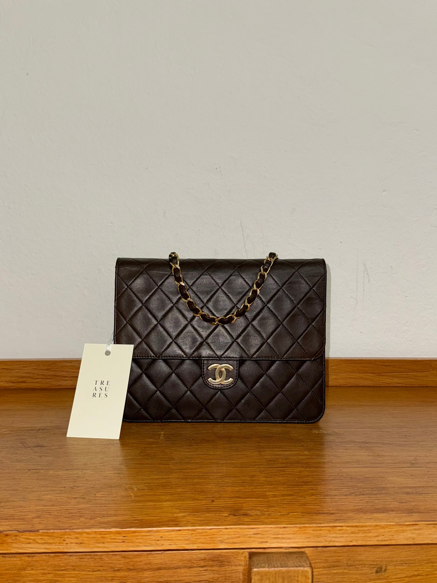 CHANEL CLASSIC SINGLE FLAP BAG BROWN 24k GOLD HW