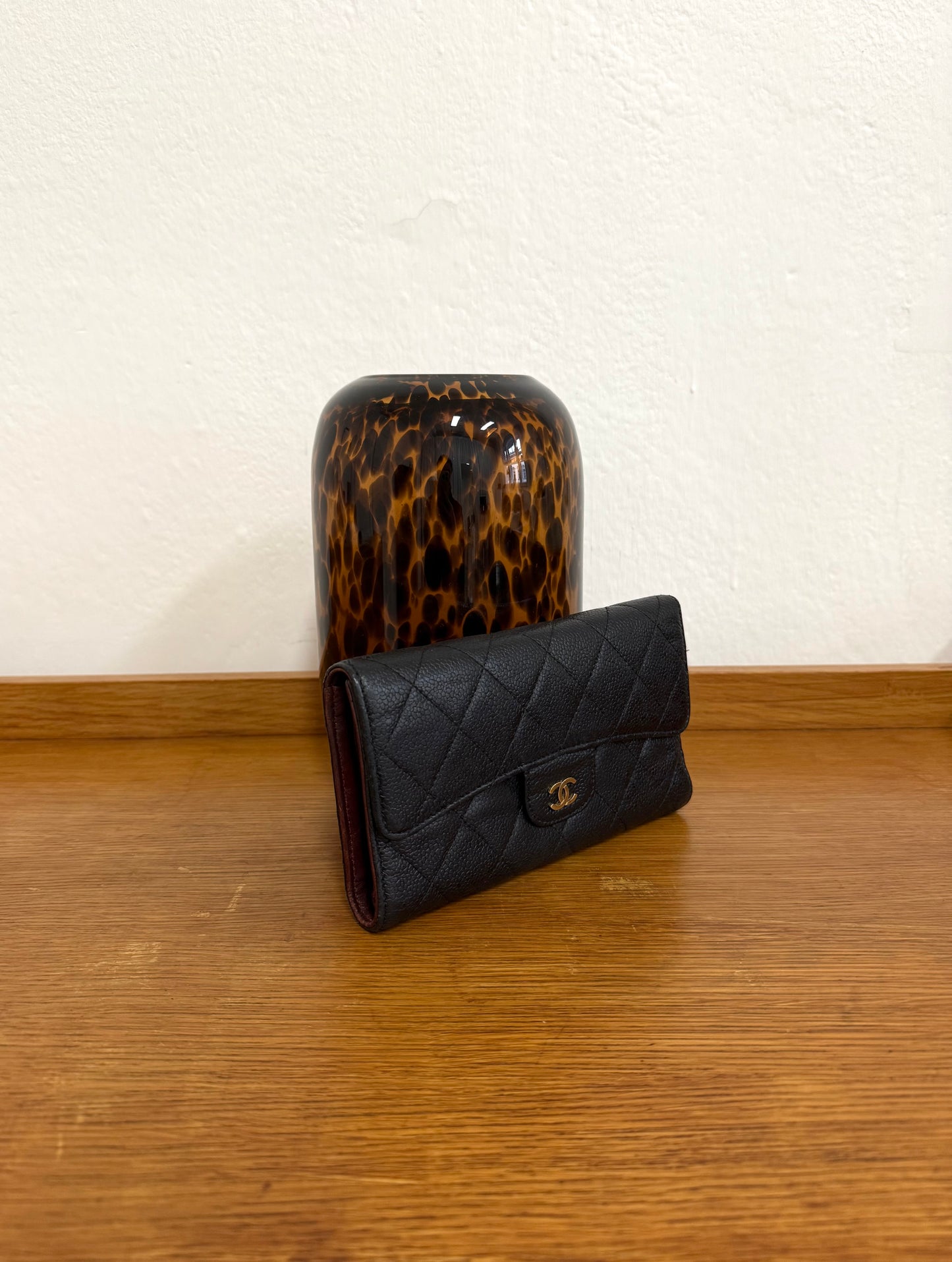 CHANEL CAVIAR LONG WALLET BLACK SERIES 16