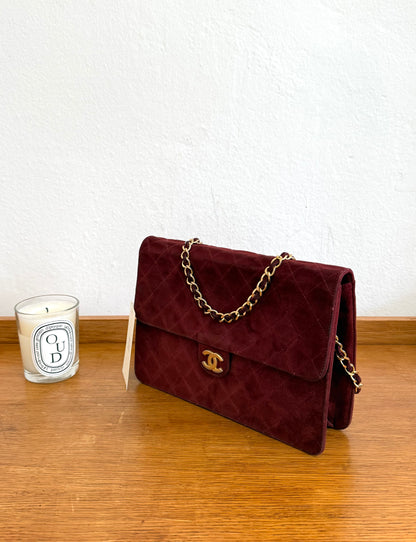 CHANEL CLASSIC SUEDE BURGUNDY SINGLE FLAP BAG