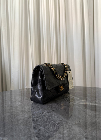 CHANEL CLASSIC DOUBLE FLAP BAG MEDIUM BLACK 24K GOLD HW