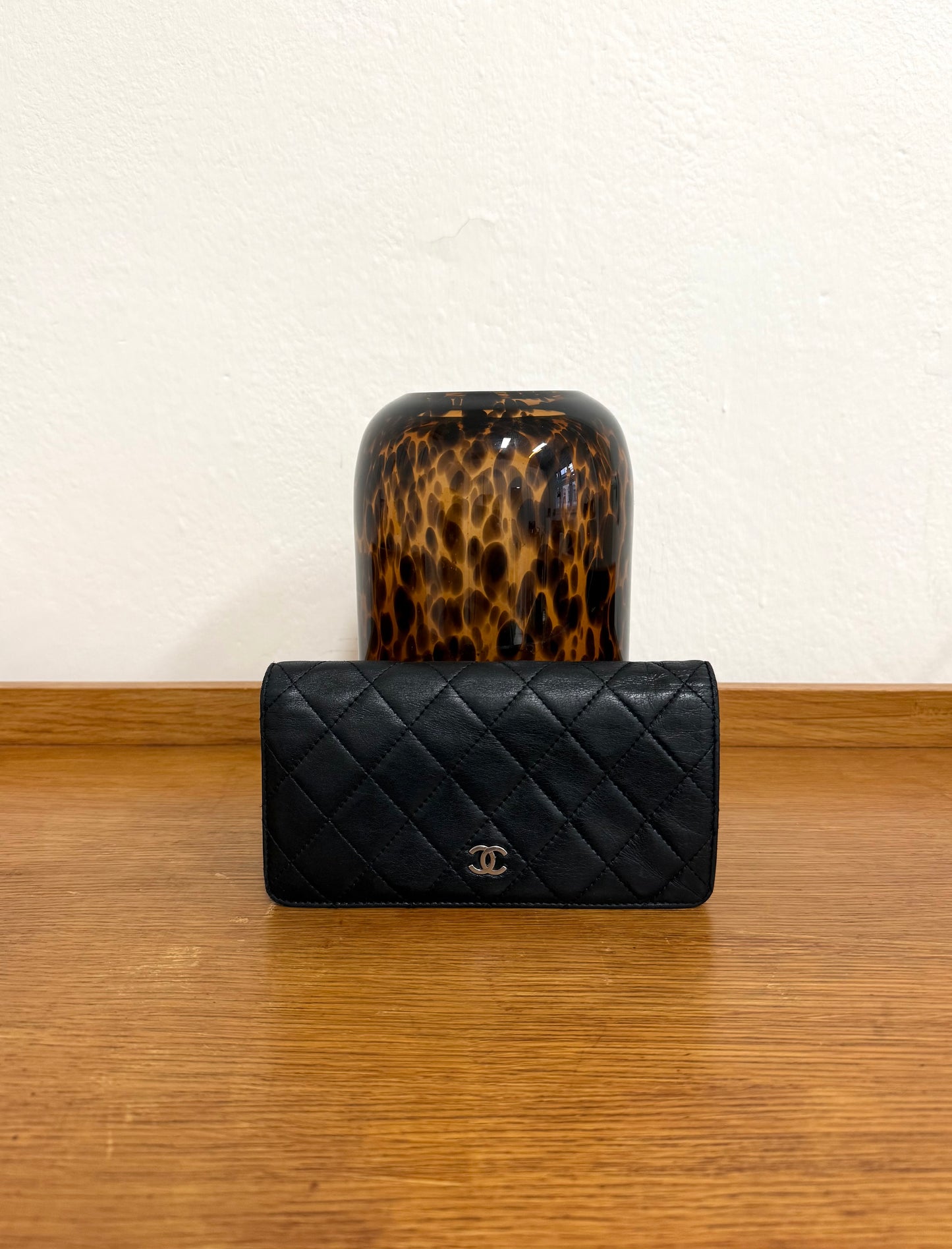CHANEL CLASSIC LONG WALLET LAMBSKIN BLACK SERIES 14