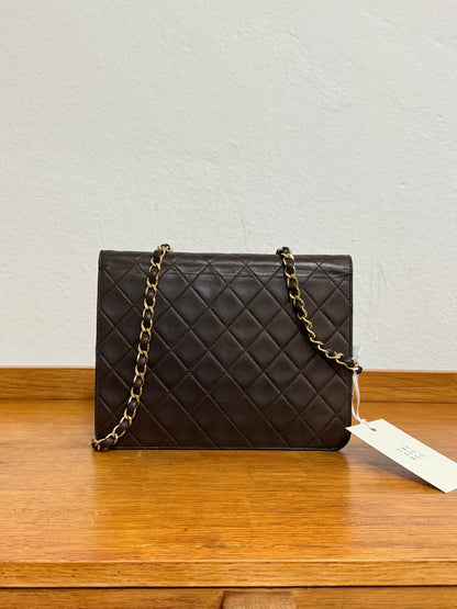 CHANEL CLASSIC SINGLE FLAP BAG BROWN 24k GOLD HW