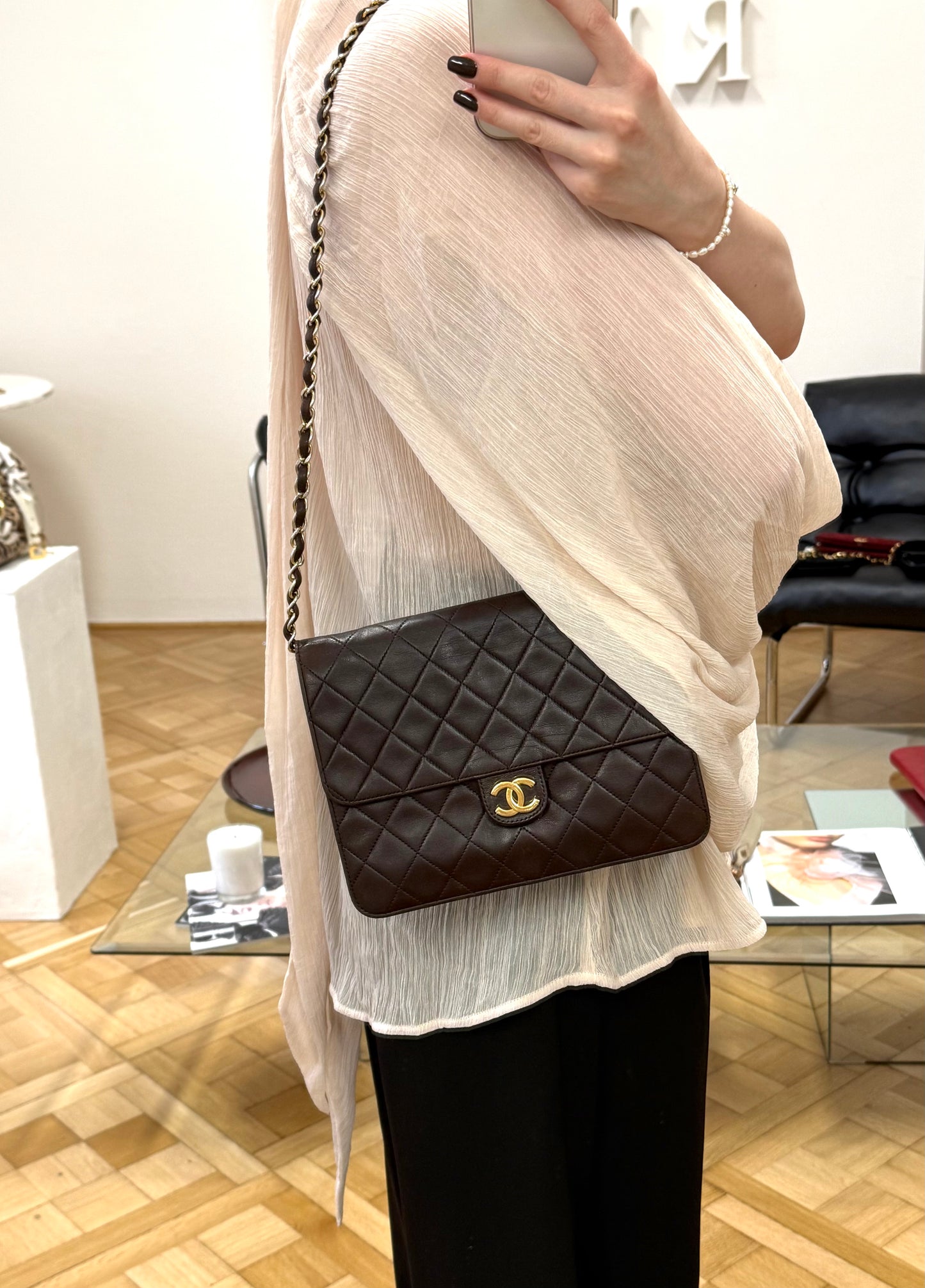 CHANEL CLASSIC SINGLE FLAP BAG BROWN