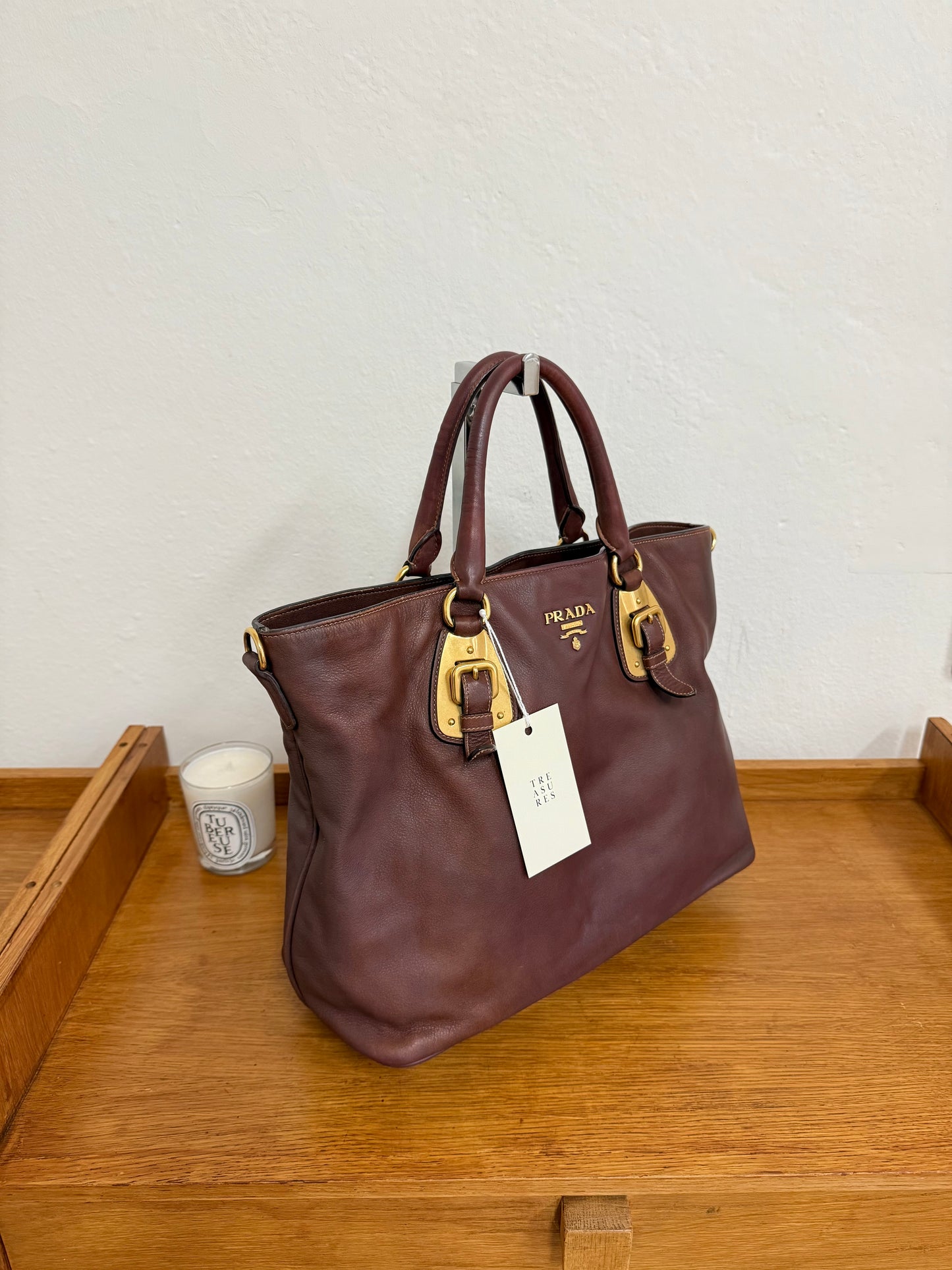 PRADA BURGUNDY SHOULDER TOTE BAG