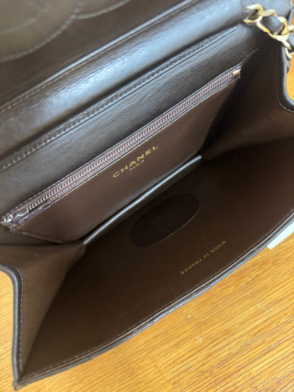 CHANEL CLASSIC SINGLE FLAP BAG BROWN 24k GOLD HW