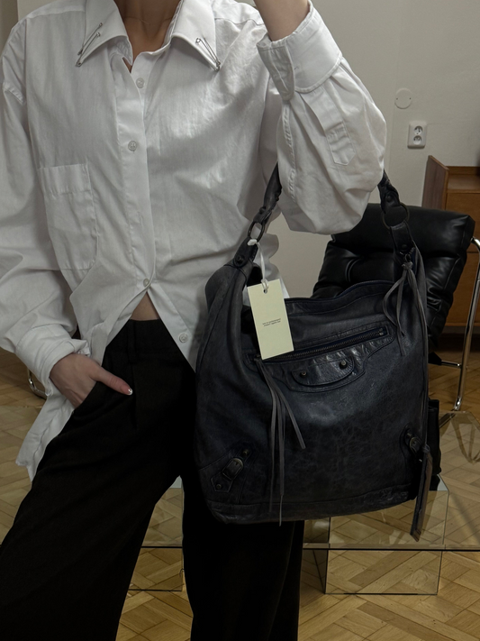 BALENCIAGA DAY “HOBO CITY” BAG GREY-BLUE
