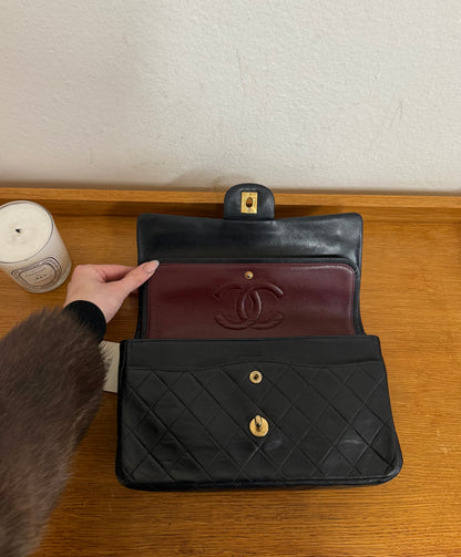 CHANEL CLASSIC DOUBLE FLAP BAG MEDIUM BLACK 24K GOLD HW