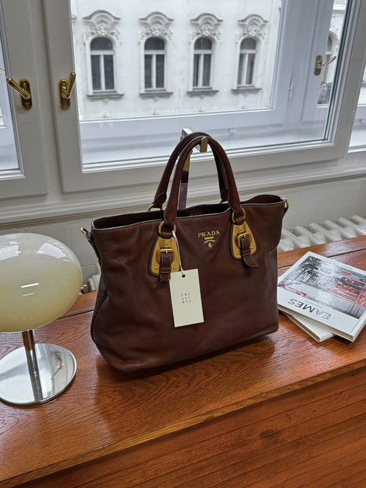 PRADA BURGUNDY SHOULDER TOTE BAG