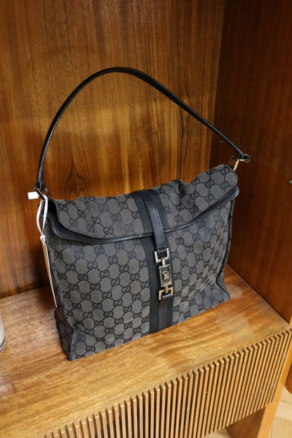GUCCI JACKIE SHOULDER BAG BLACK GG MONOGRAM