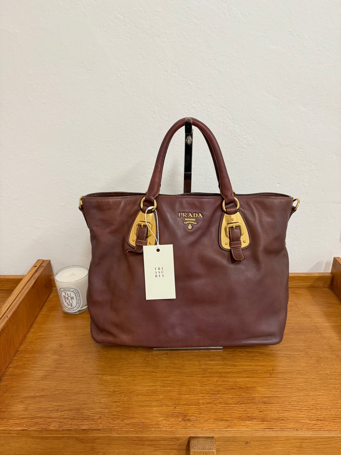 PRADA BURGUNDY SHOULDER TOTE BAG