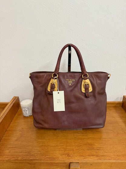 PRADA BURGUNDY SHOULDER TOTE BAG