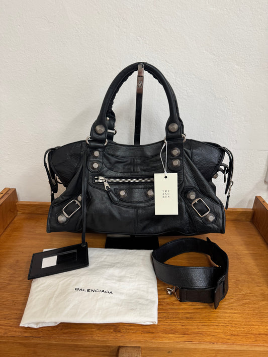 BALENCIAGA CITY BAG BLACK SILVER HW