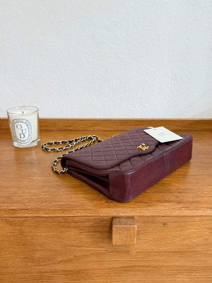 CHANEL BURGUNDY FLAP BAG LAMBSKIN