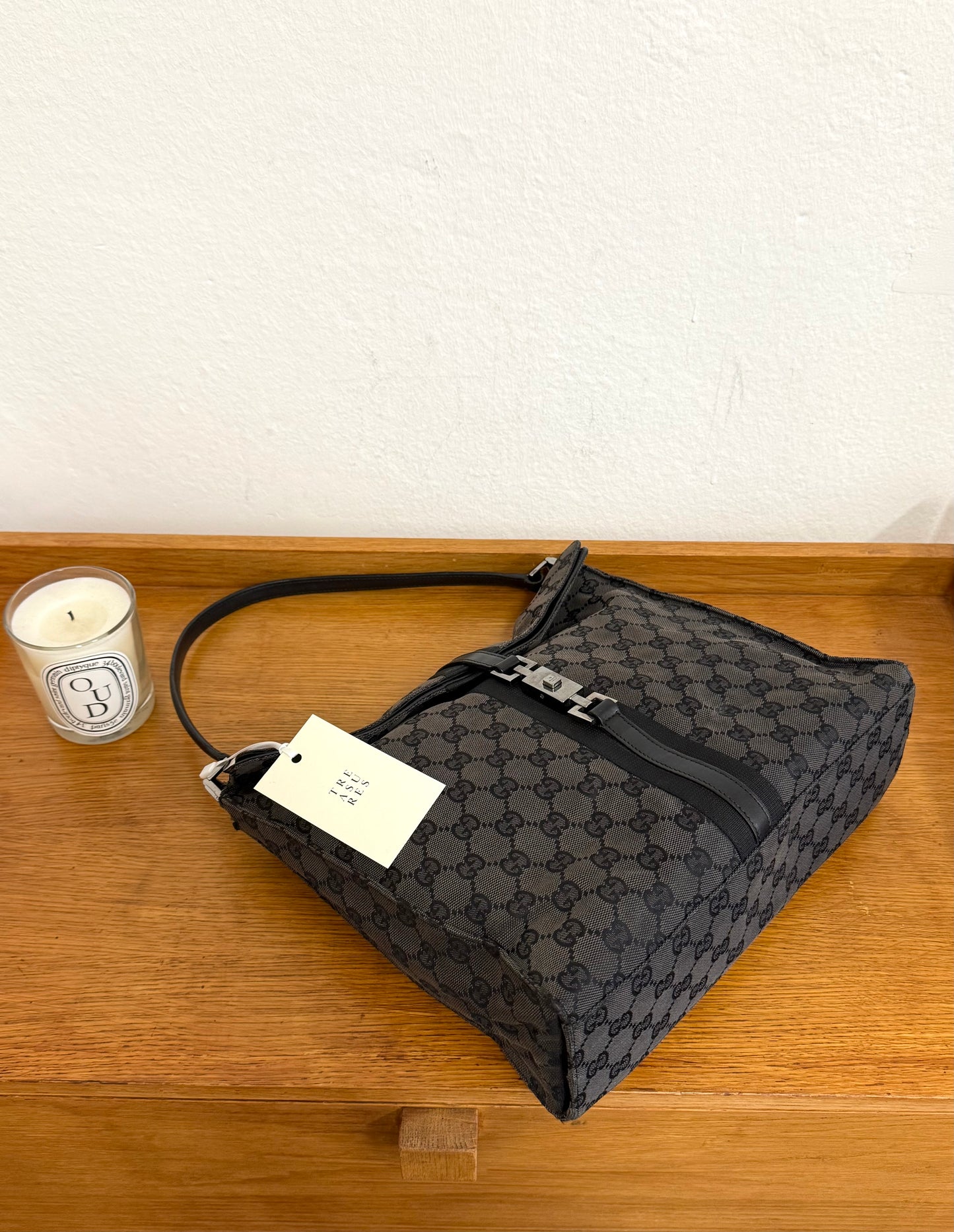 GUCCI JACKIE SHOULDER BAG BLACK GG MONOGRAM