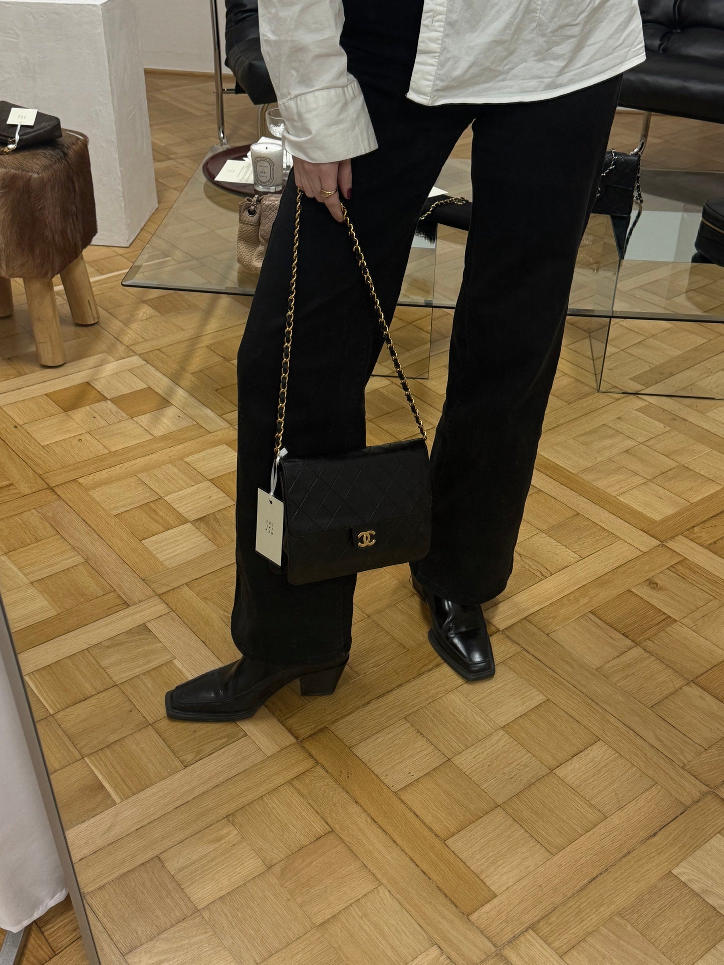 CHANEL CLASSIC SINGLE FLAP BAG LAMBSKIN BLACK 24K GOLD HW