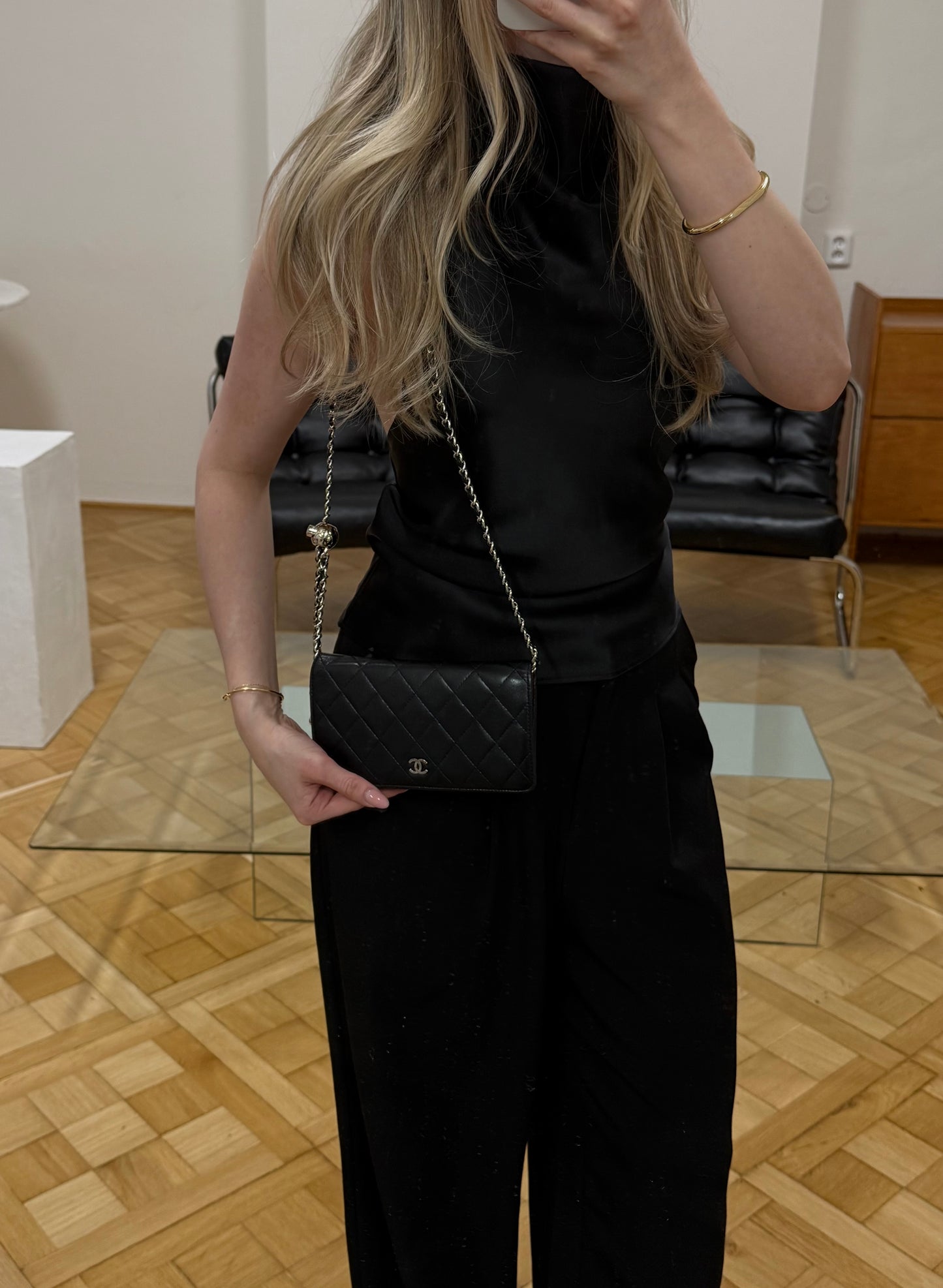 CHANEL CLASSIC LONG WALLET LAMBSKIN BLACK SERIES 10