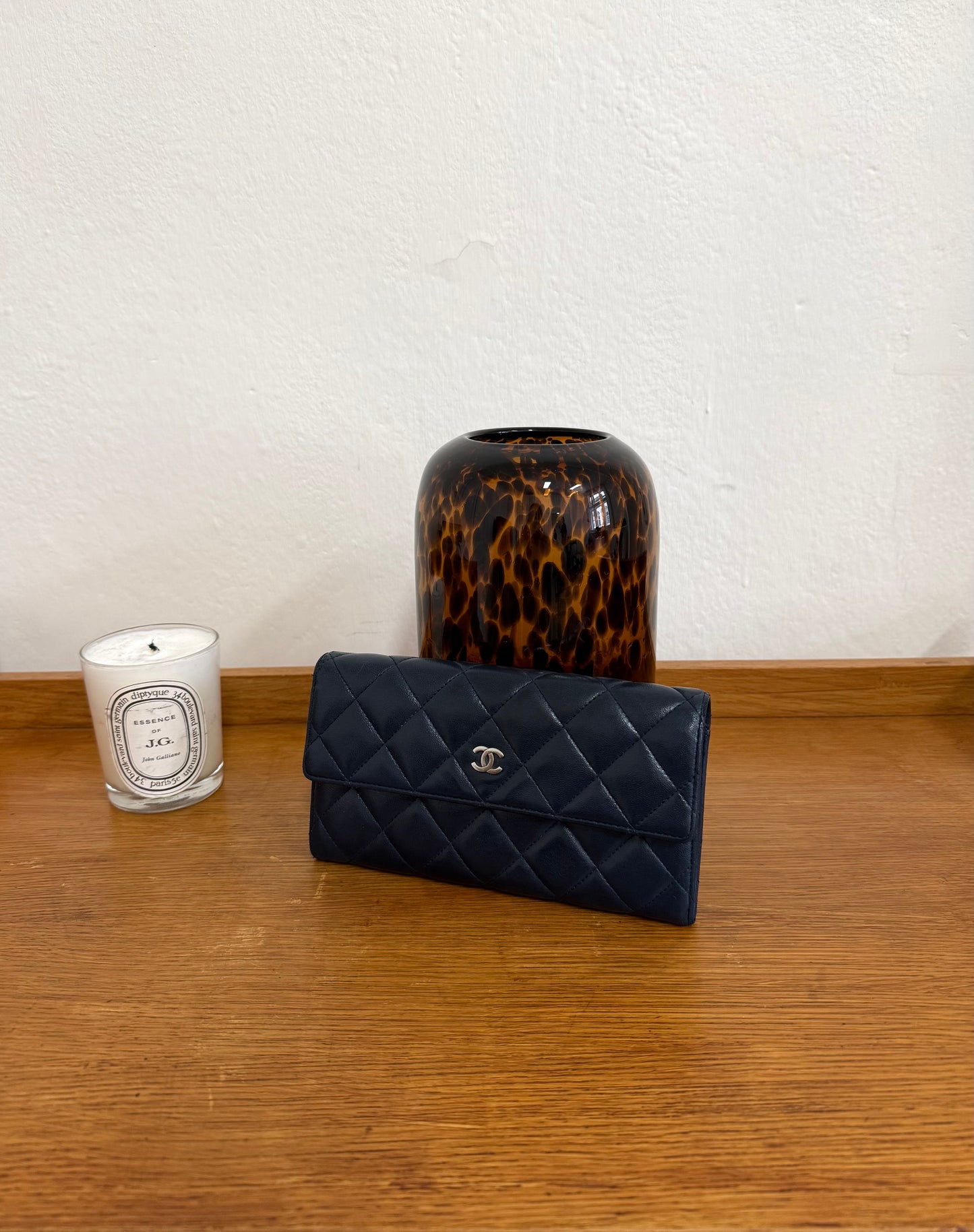CHANEL CLASSIC LONG WALLET LAMBSKIN SERIES 17 NAVY