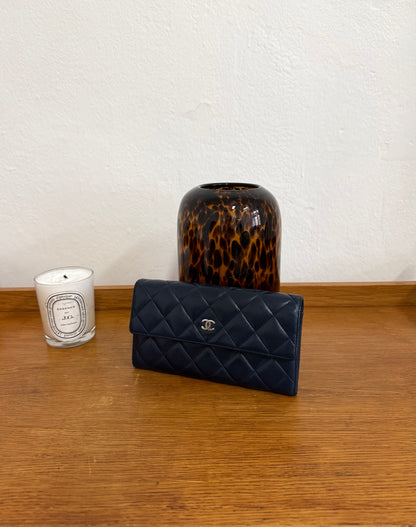 CHANEL CLASSIC LONG WALLET LAMBSKIN SERIES 17 NAVY