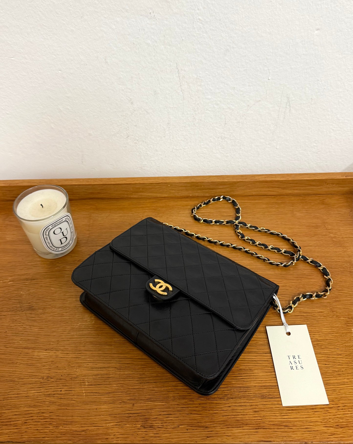 CHANEL CLASSIC SINGLE FLAP BAG LAMBSKIN BLACK 24K GOLD HW