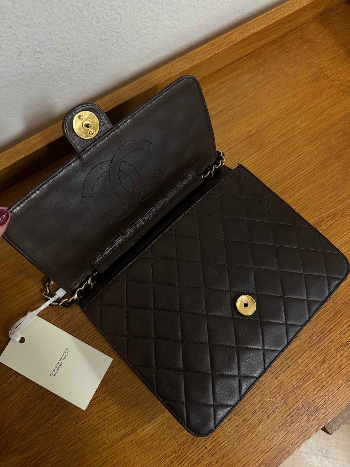CHANEL CLASSIC SINGLE FLAP BAG BROWN 24k GOLD HW