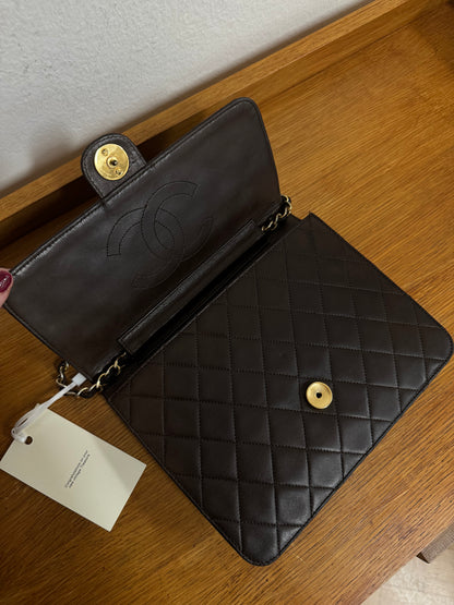 CHANEL CLASSIC SINGLE FLAP BAG BROWN 24k GOLD HW