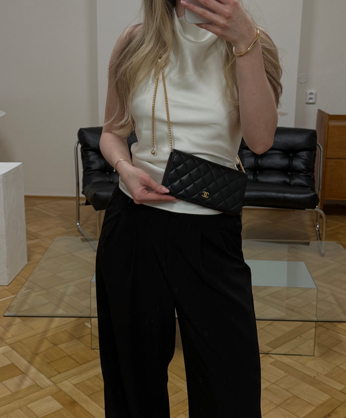 CHANEL CAVIAR LONG WALLET BLACK SERIES 21
