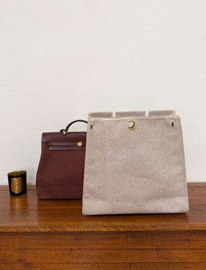 HERMÈS HERBAG HANDBAG BURGUNDY CANVAS & LEATHER