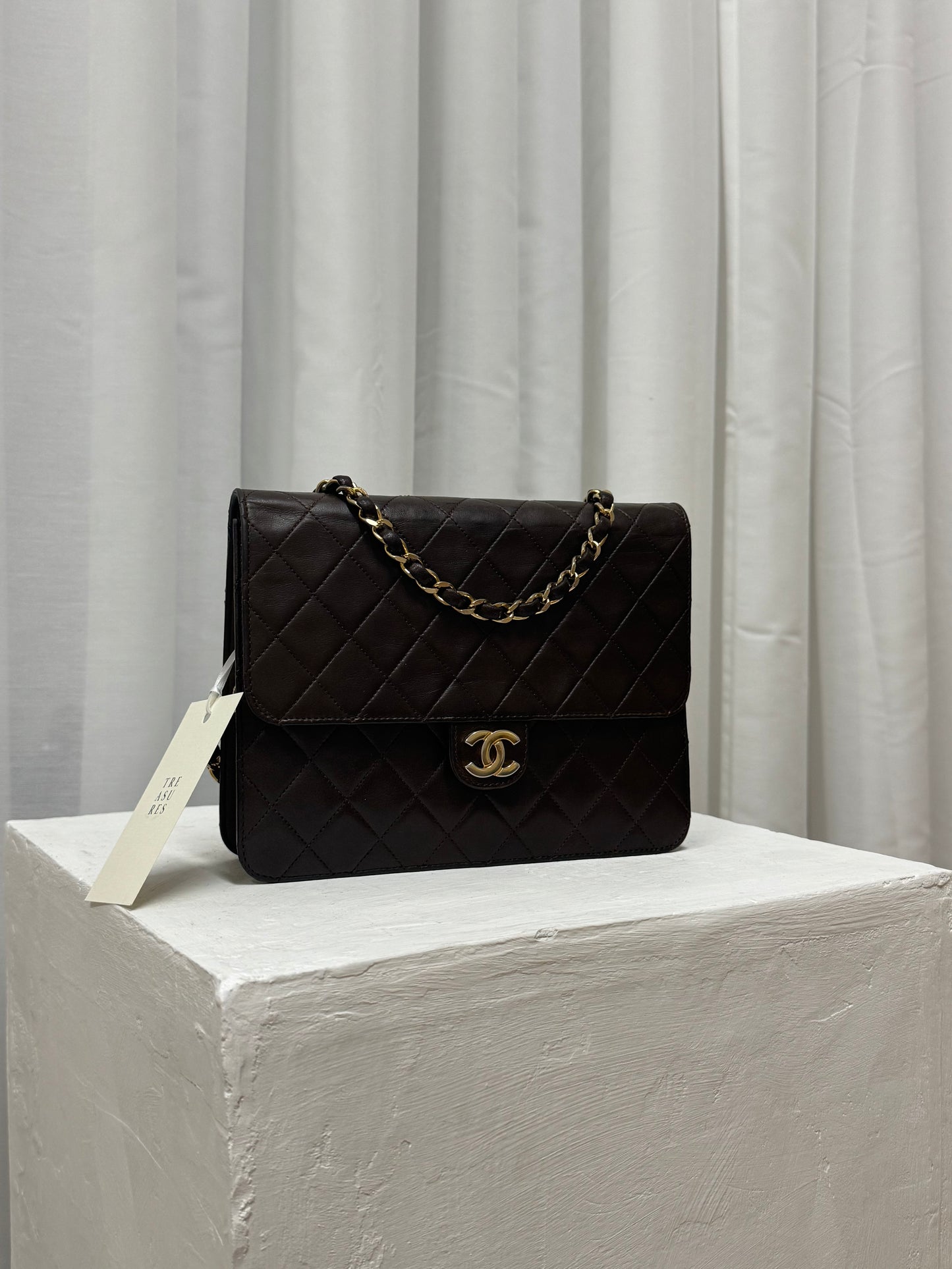CHANEL CLASSIC SINGLE FLAP BAG BROWN 24k GOLD HW